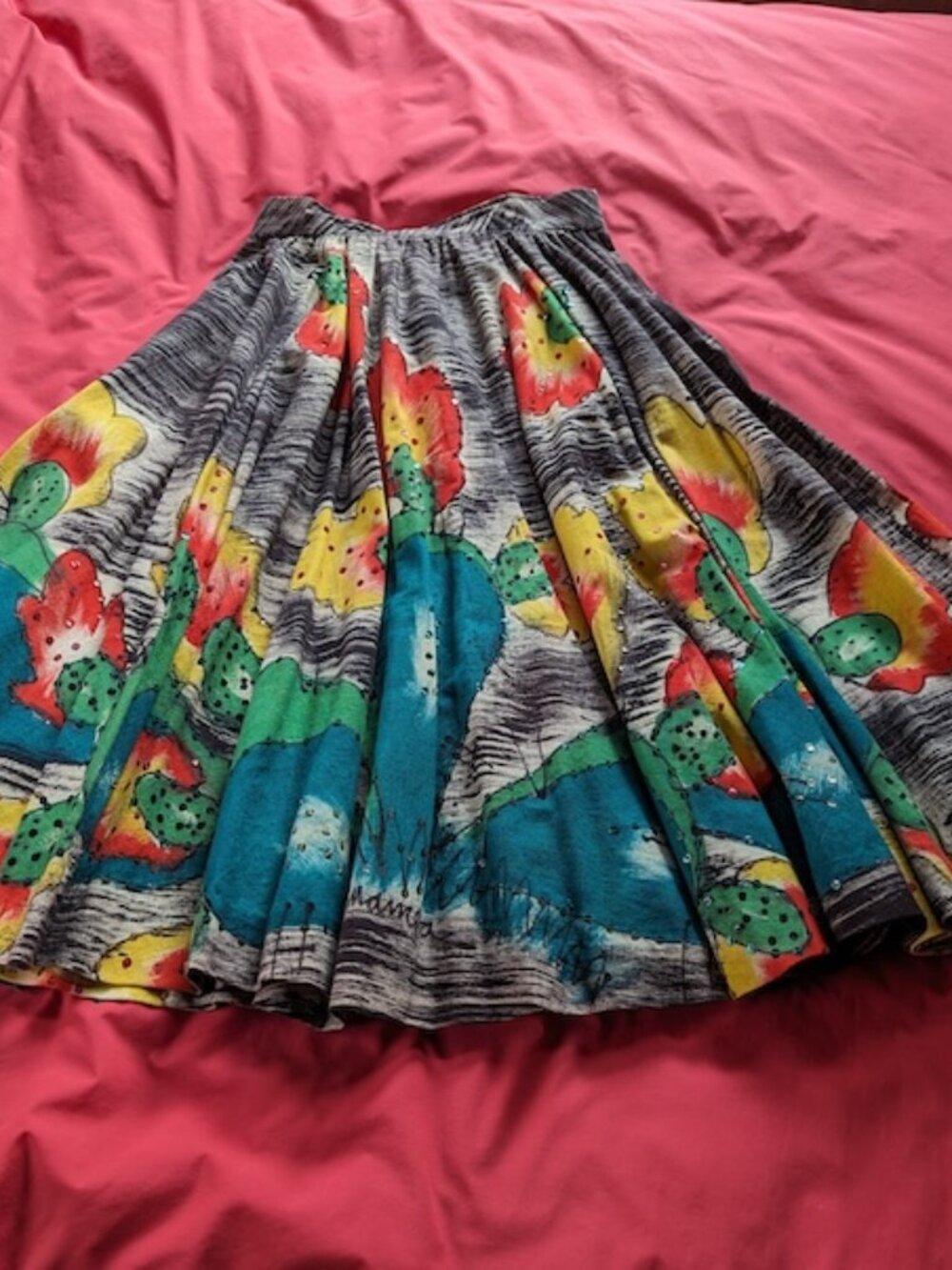Vintage Mexican Hand-painted, Sequined Cactus Skirt